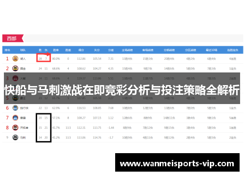 快船与马刺激战在即竞彩分析与投注策略全解析